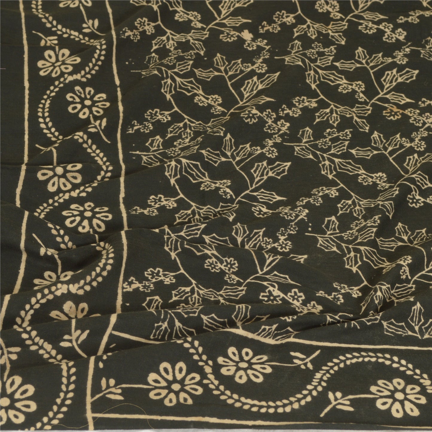 Sanskriti Vintage Black Long Dupatta Stole 100% Pure Cotton Hand Beaded Scarves