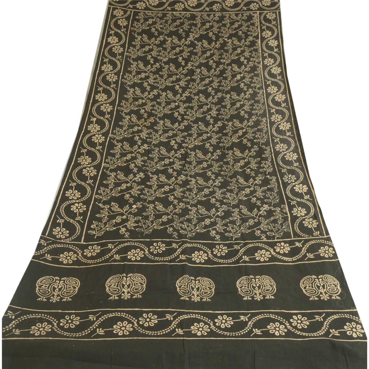 Sanskriti Vintage Black Long Dupatta Stole 100% Pure Cotton Hand Beaded Scarves