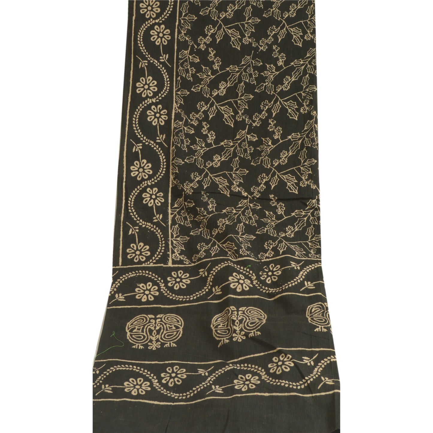 Sanskriti Vintage Black Long Dupatta Stole 100% Pure Cotton Hand Beaded Scarves