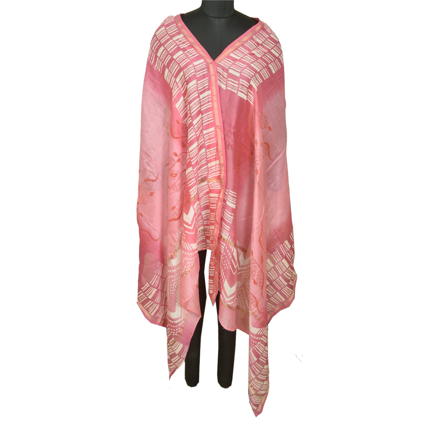 Sanskriti Vintage Pink Lange Dupatta Stola Bomuld Silke Bloktrykte Wrap Halstørklæder