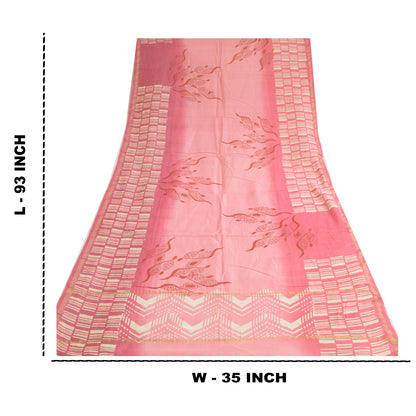 Sanskriti Vintage Pink Lange Dupatta Stola Bomuld Silke Bloktrykte Wrap Halstørklæder