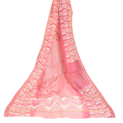 Sanskriti Vintage Pink Lange Dupatta Stola Bomuld Silke Bloktrykte Wrap Halstørklæder