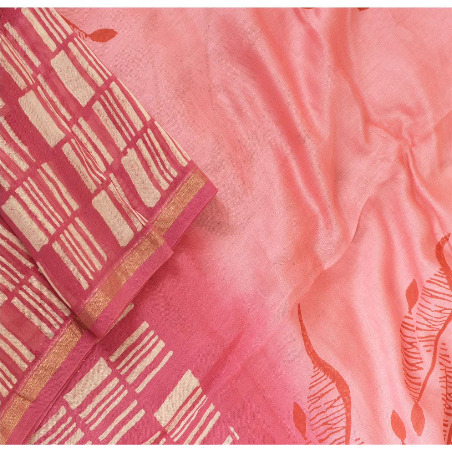 Sanskriti Vintage Pink Lange Dupatta Stola Bomuld Silke Bloktrykte Wrap Halstørklæder