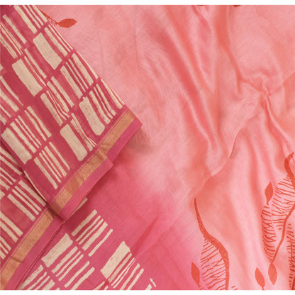Sanskriti Vintage Pink Lange Dupatta Stola Bomuld Silke Bloktrykte Wrap Halstørklæder