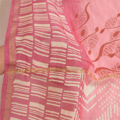 Sanskriti Vintage Pink Lange Dupatta Stola Bomuld Silke Bloktrykte Wrap Halstørklæder