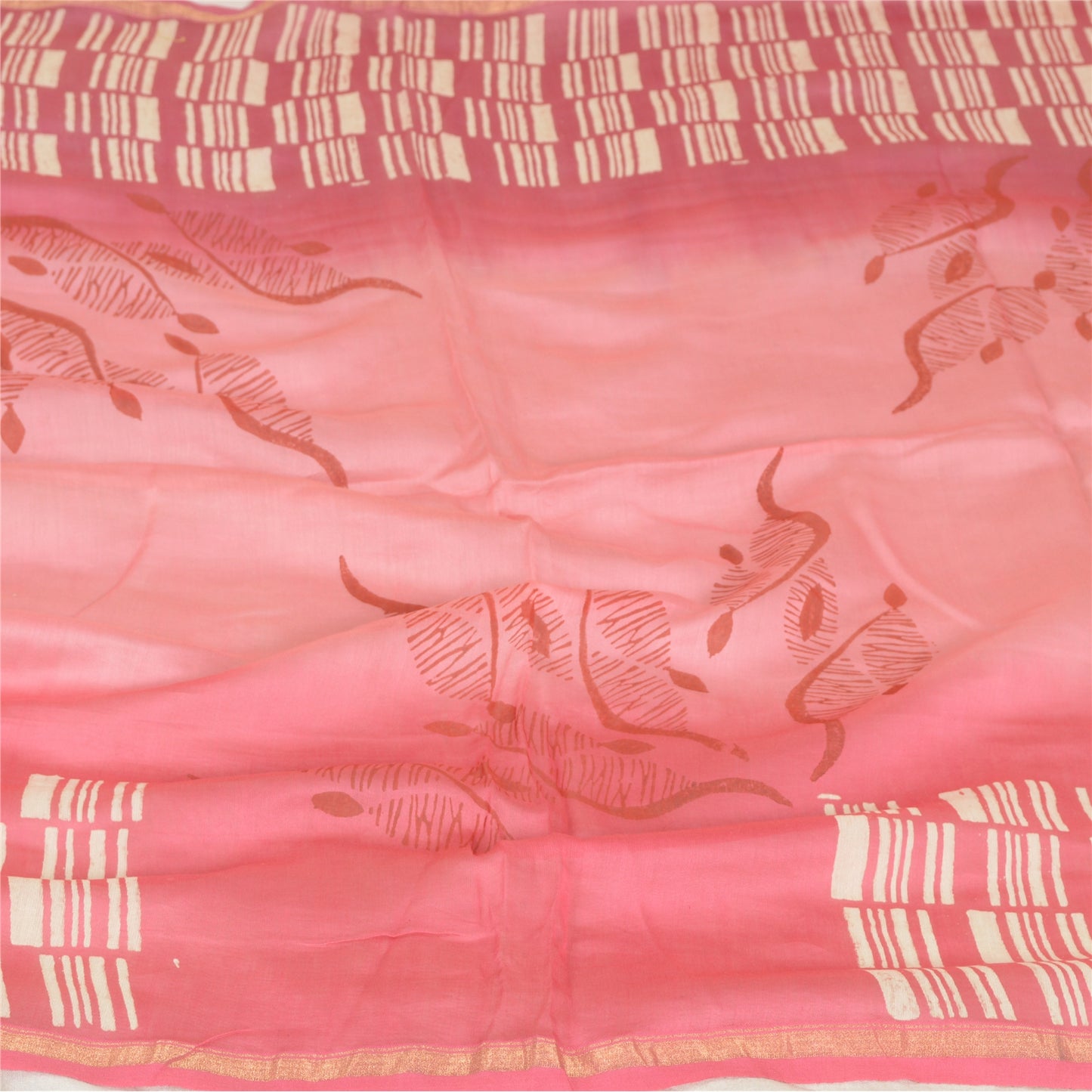 Sanskriti Vintage Pink Lange Dupatta Stola Bomuld Silke Bloktrykte Wrap Halstørklæder