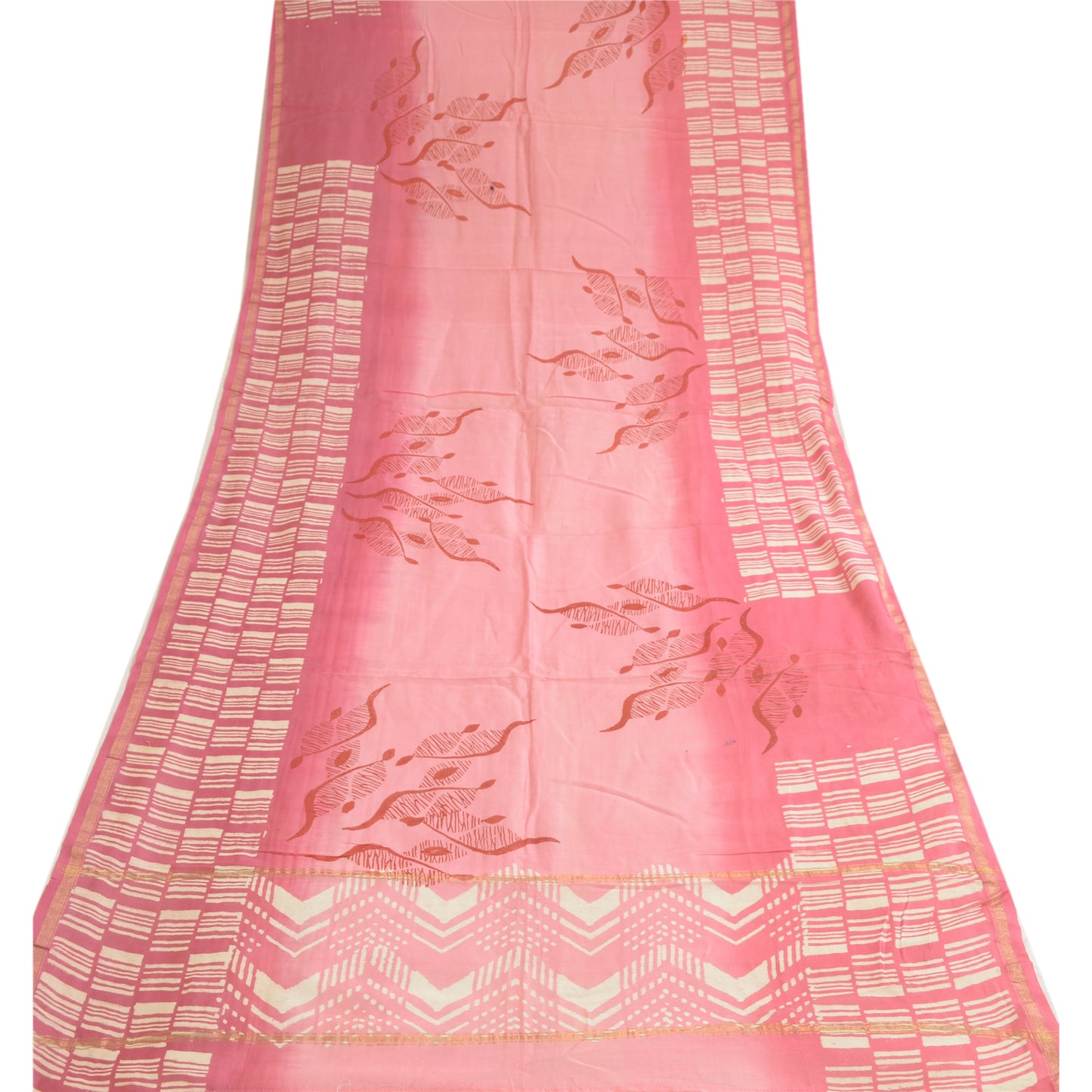 Sanskriti Vintage Pink Lange Dupatta Stola Bomuld Silke Bloktrykte Wrap Halstørklæder