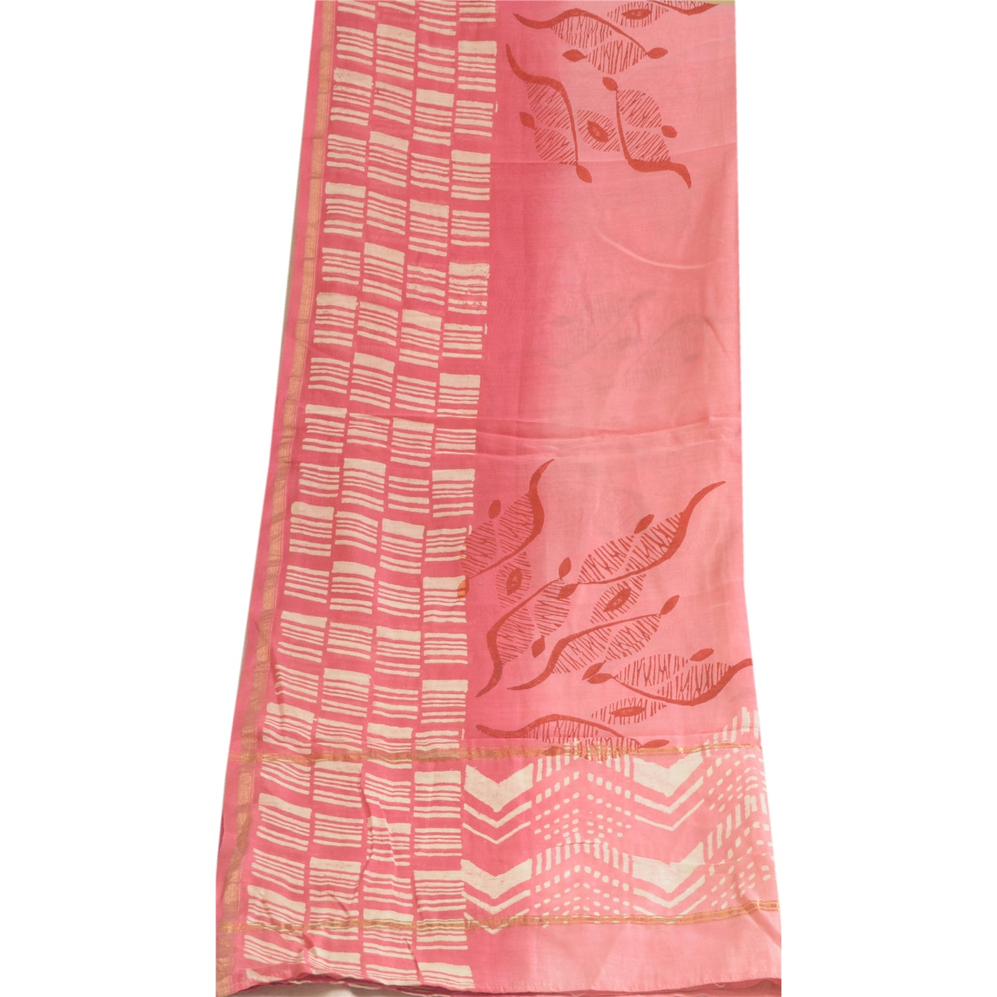 Sanskriti Vintage Pink Lange Dupatta Stola Bomuld Silke Bloktrykte Wrap Halstørklæder