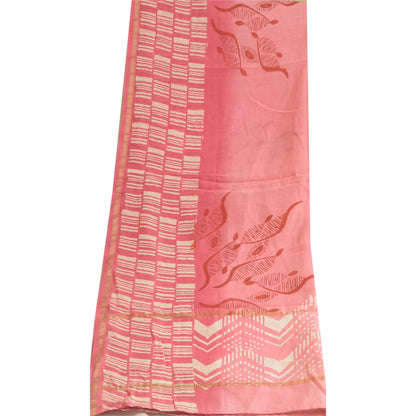Sanskriti Vintage Pink Lange Dupatta Stola Bomuld Silke Bloktrykte Wrap Halstørklæder