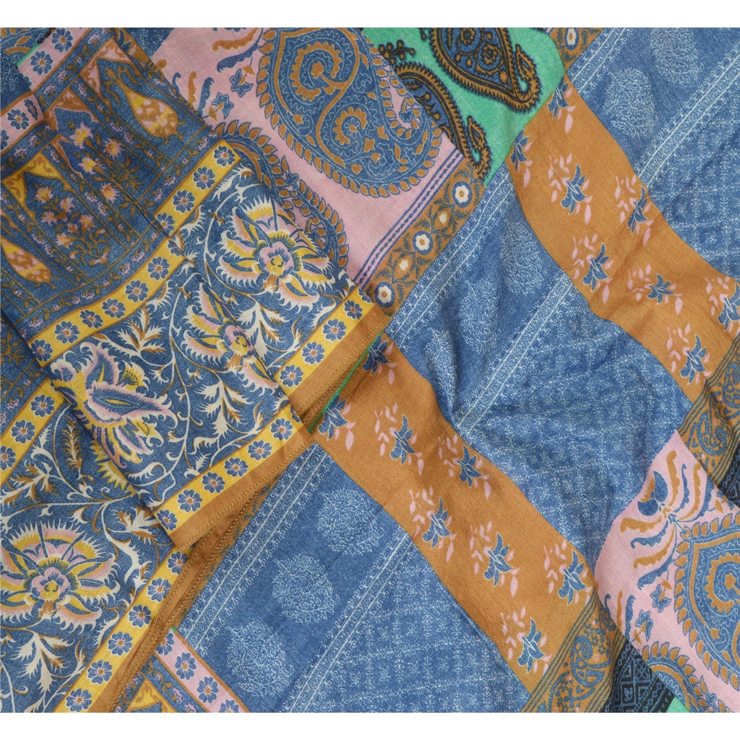 Sanskriti Vintage Long Dupatta Stole Cotton Silk Blue Hijab Printed Wrap Scarves