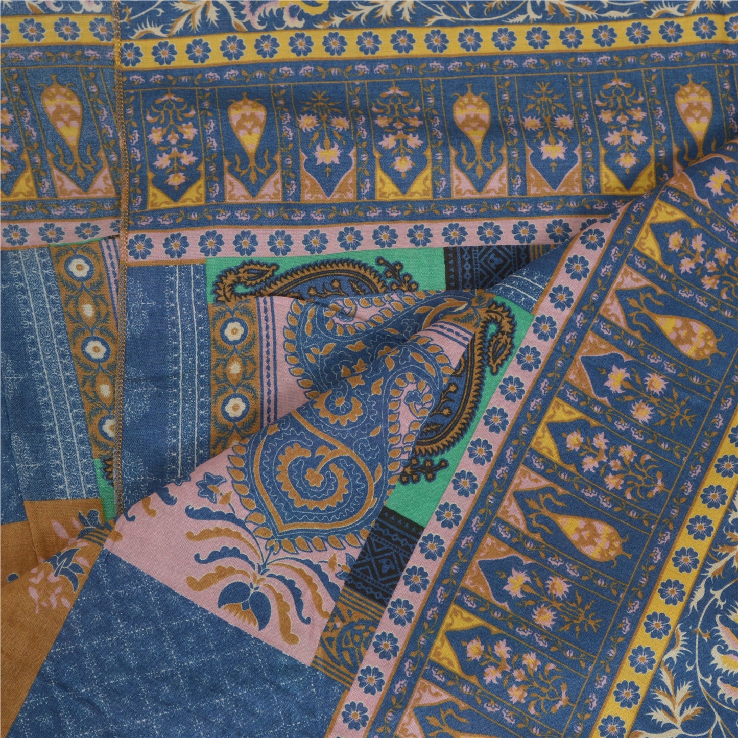 Sanskriti Vintage Long Dupatta Stole Cotton Silk Blue Hijab Printed Wrap Scarves