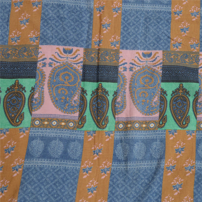Sanskriti Vintage Long Dupatta Stole Cotton Silk Blue Hijab Printed Wrap Scarves