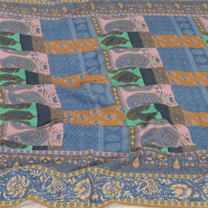 Sanskriti Vintage Long Dupatta Stole Cotton Silk Blue Hijab Printed Wrap Scarves
