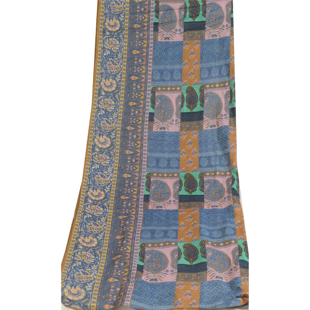 Sanskriti Vintage Long Dupatta Stole Cotton Silk Blue Hijab Printed Wrap Scarves