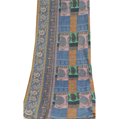 Sanskriti Vintage Long Dupatta Stole Cotton Silk Blue Hijab Printed Wrap Scarves