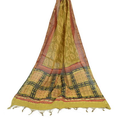 Sanskriti Vintage Long Green Dupatta/Stole Cotton Silk Hijab Printed Scarves