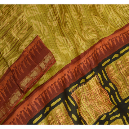 Sanskriti Vintage Long Green Dupatta/Stole Cotton Silk Hijab Printed Scarves