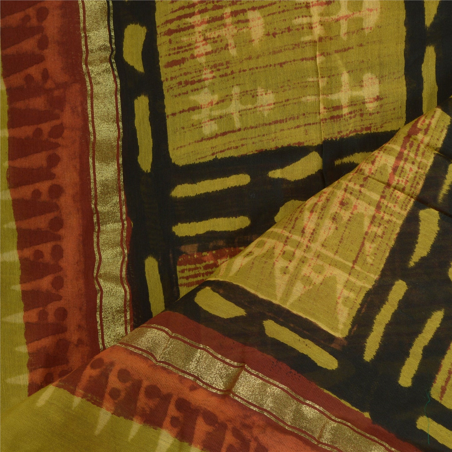 Sanskriti Vintage Long Green Dupatta/Stole Cotton Silk Hijab Printed Scarves