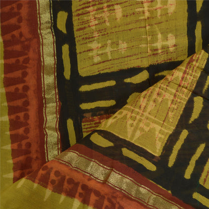 Sanskriti Vintage Long Green Dupatta/Stole Cotton Silk Hijab Printed Scarves