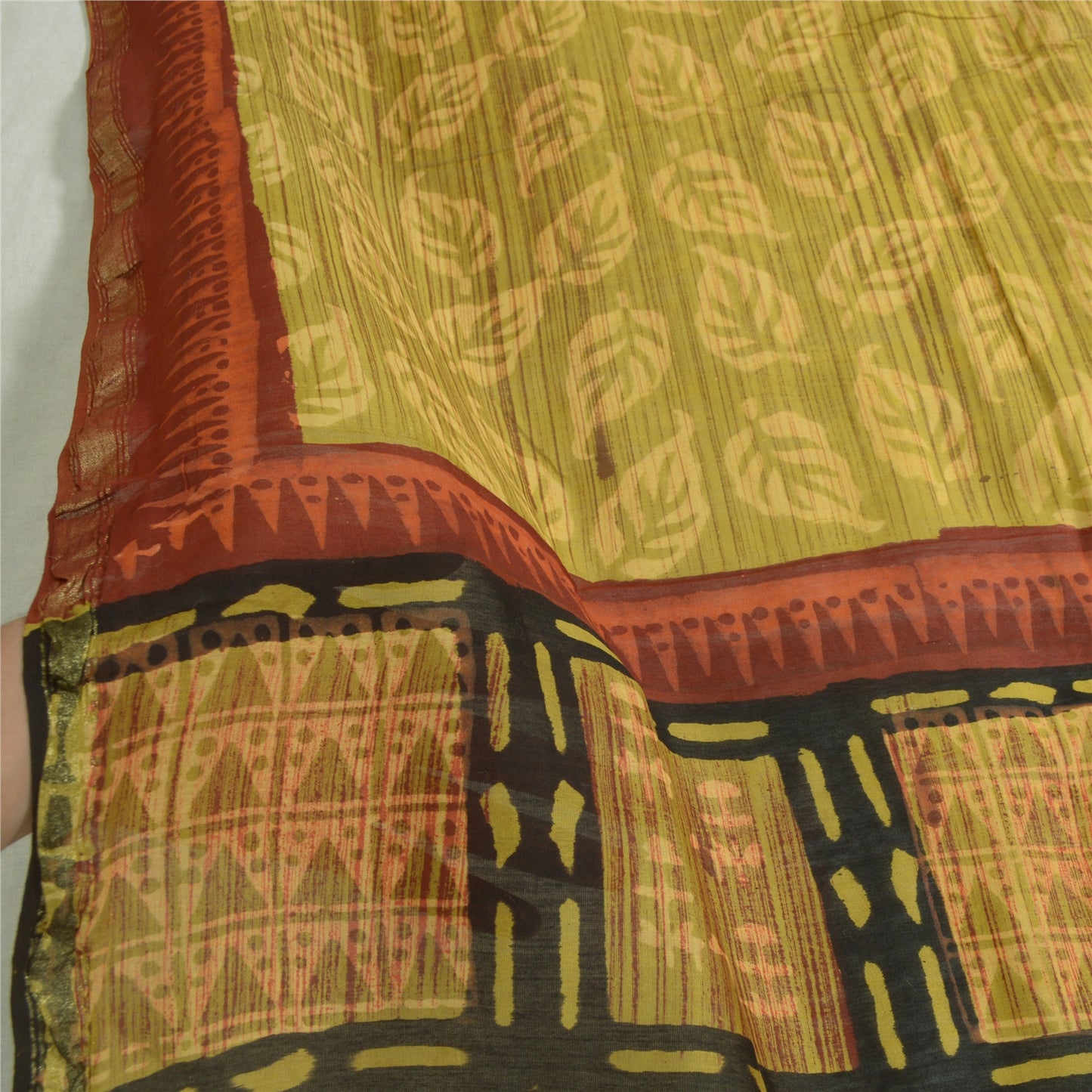 Sanskriti Vintage Long Green Dupatta/Stole Cotton Silk Hijab Printed Scarves