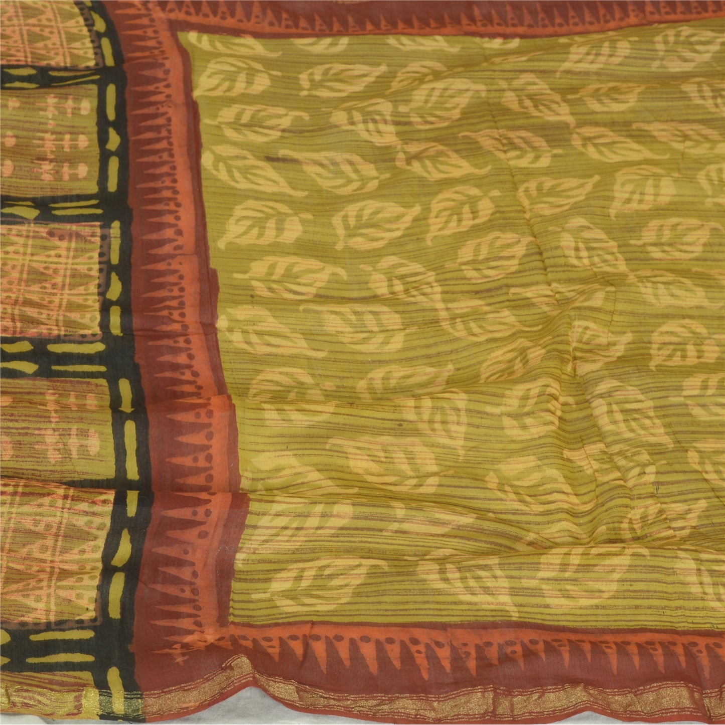 Sanskriti Vintage Long Green Dupatta/Stole Cotton Silk Hijab Printed Scarves