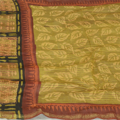 Sanskriti Vintage Long Green Dupatta/Stole Cotton Silk Hijab Printed Scarves