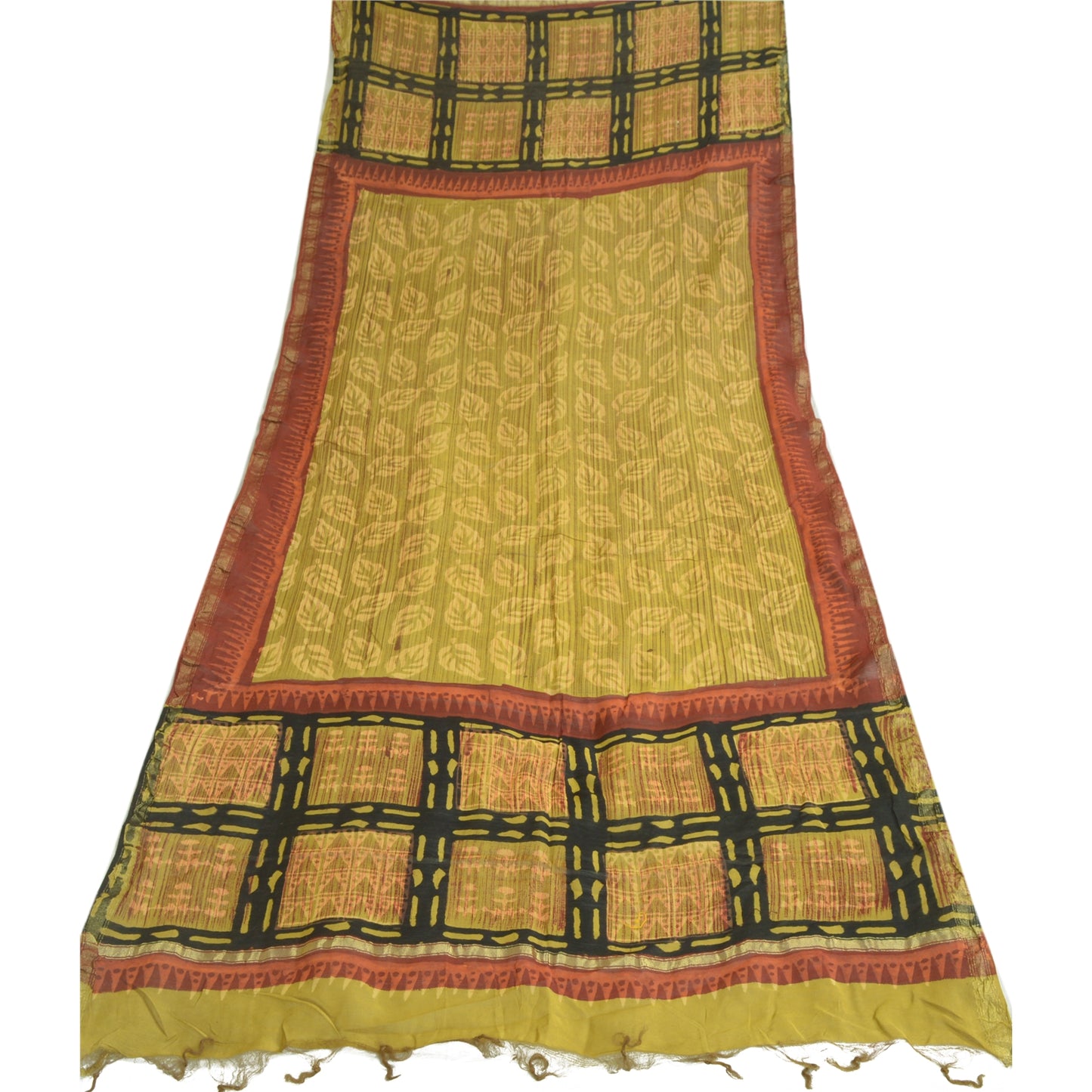 Sanskriti Vintage Long Green Dupatta/Stole Cotton Silk Hijab Printed Scarves