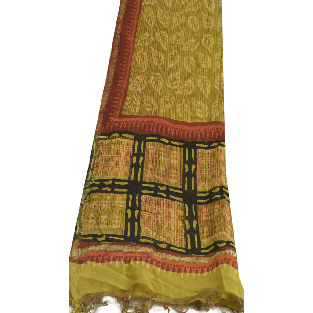 Sanskriti Vintage Long Green Dupatta/Stole Cotton Silk Hijab Printed Scarves