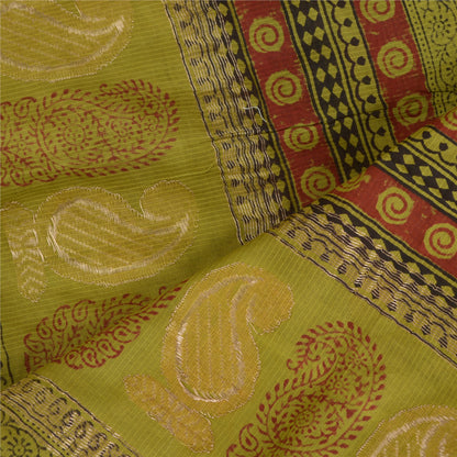Sanskriti Vintage Dupatta Green Long Stole Cotton Silk Hand-Block Printed Veil