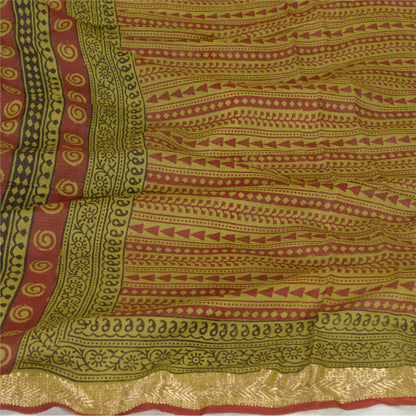 Sanskriti Vintage Dupatta Green Long Stole Cotton Silk Hand-Block Printed Veil