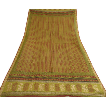 Sanskriti Vintage Dupatta Green Long Stole Cotton Silk Hand-Block Printed Veil