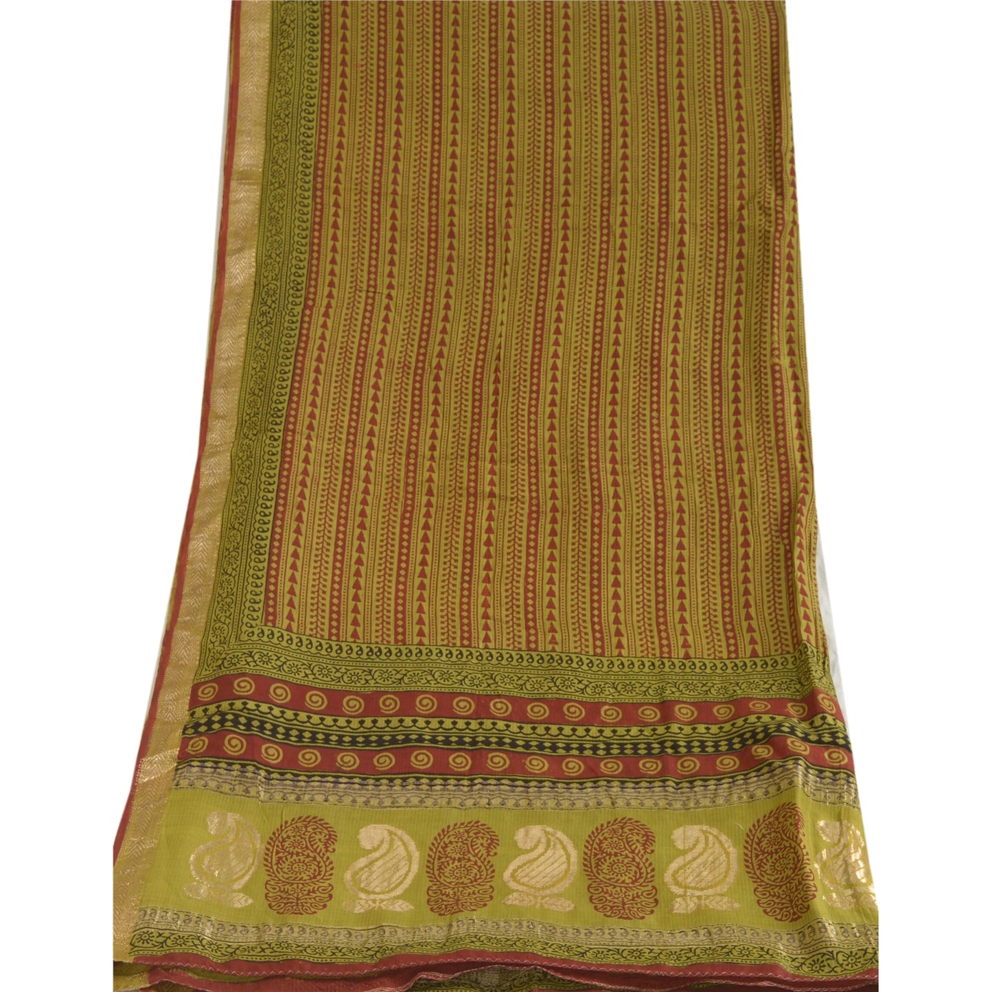 Sanskriti Vintage Dupatta Green Long Stole Cotton Silk Hand-Block Printed Veil