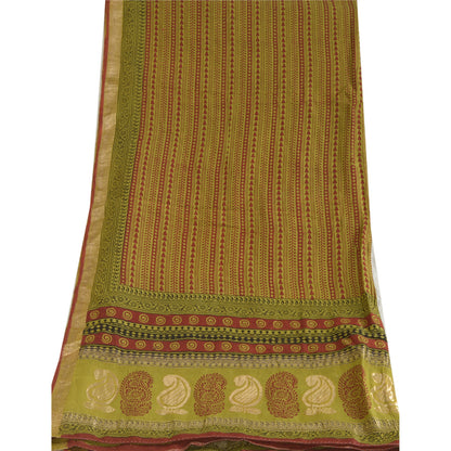 Sanskriti Vintage Dupatta Green Long Stole Cotton Silk Hand-Block Printed Veil