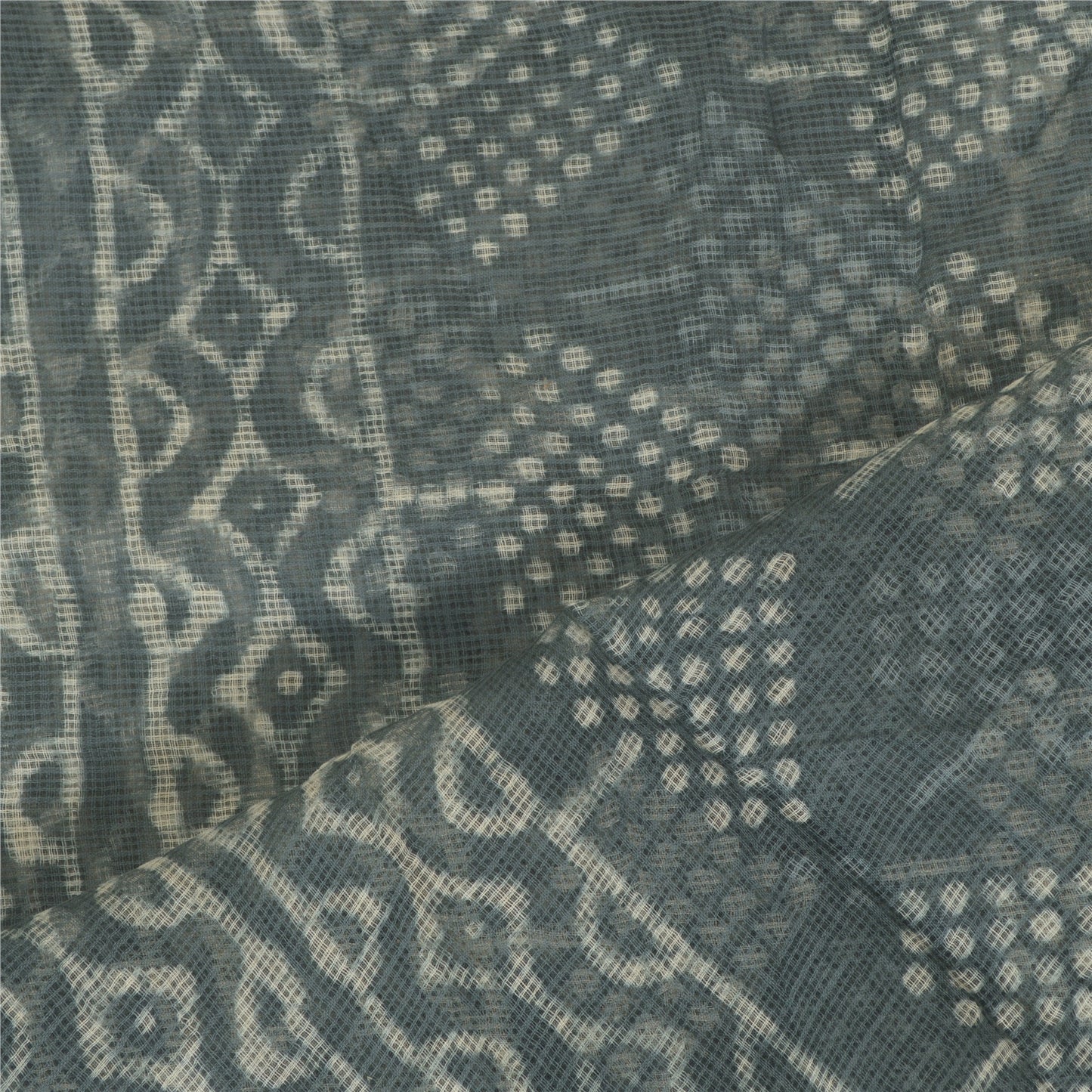 Sanskriti Vintage Dupatta Lang Stole Ren Bomuld Grå Bloktryk &amp; Kota Doria