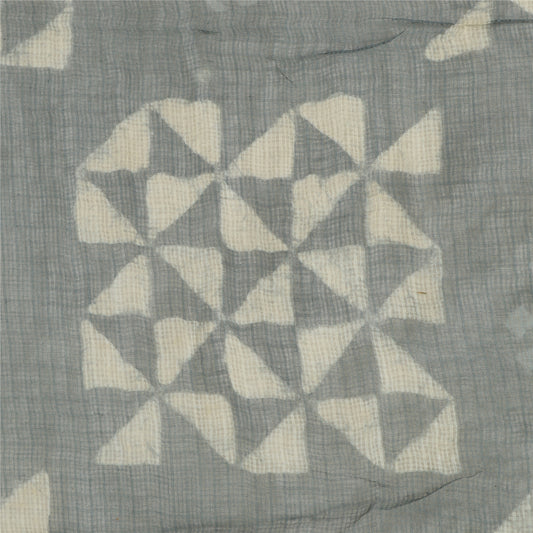 Sanskriti Vintage Dupatta Stole Pure Cotton Grey Bagru Hand Block Printed Kota