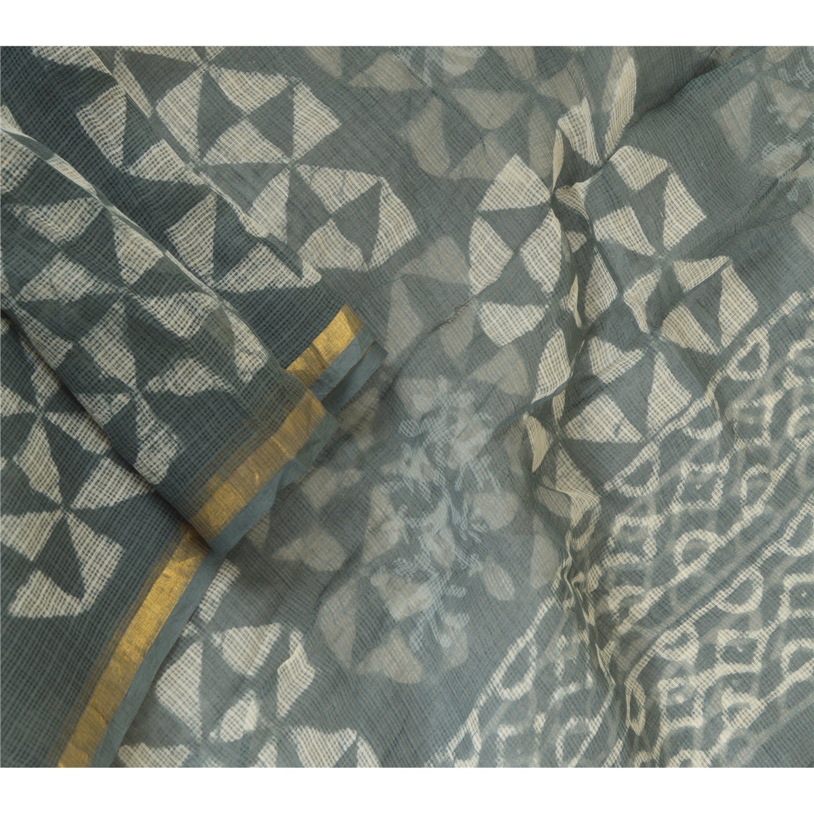 Sanskriti Vintage Dupatta Stole Pure Cotton Grey Bagru Hand Block Printed Kota