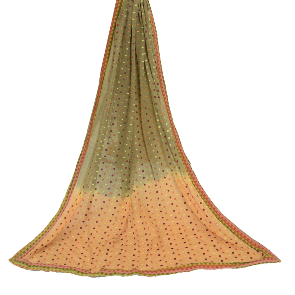 Sanskriti Vintage Dupatta Green/brown Long Stole Pure Cotton Embroidered Hijab