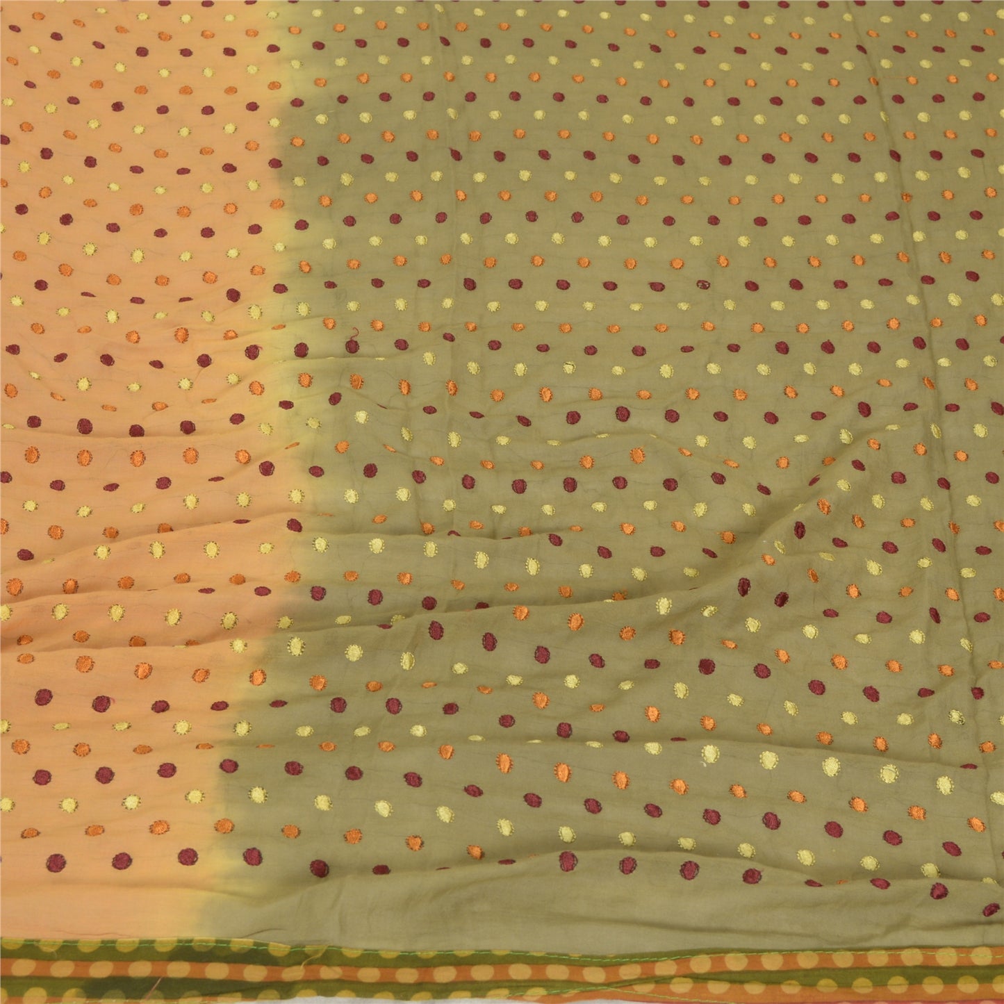 Sanskriti Vintage Dupatta Green/brown Long Stole Pure Cotton Embroidered Hijab