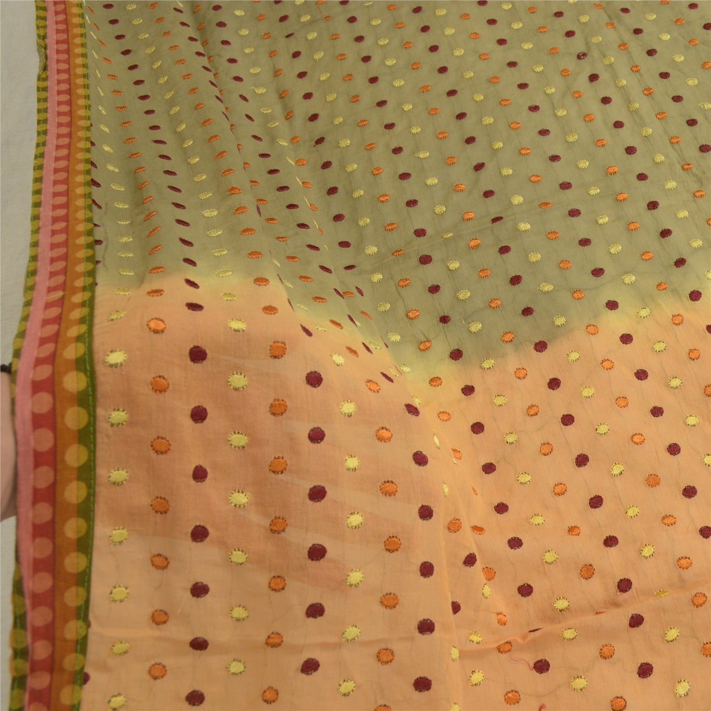 Sanskriti Vintage Dupatta Green/brown Long Stole Pure Cotton Embroidered Hijab