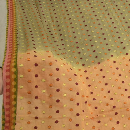 Sanskriti Vintage Dupatta Green/brown Long Stole Pure Cotton Embroidered Hijab