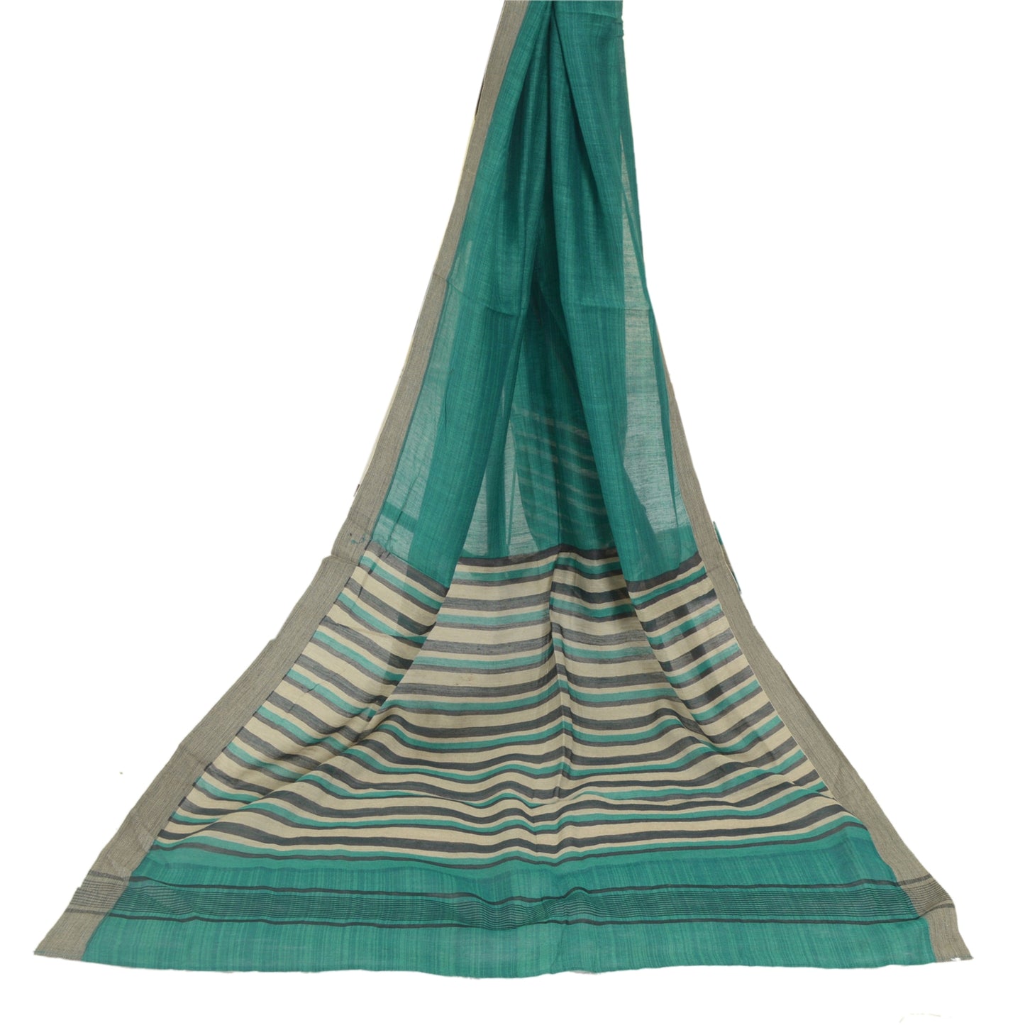 Sanskriti Vintage Dupatta Long Stole 100% Pure Cotton Green Hijab Woven Scarves
