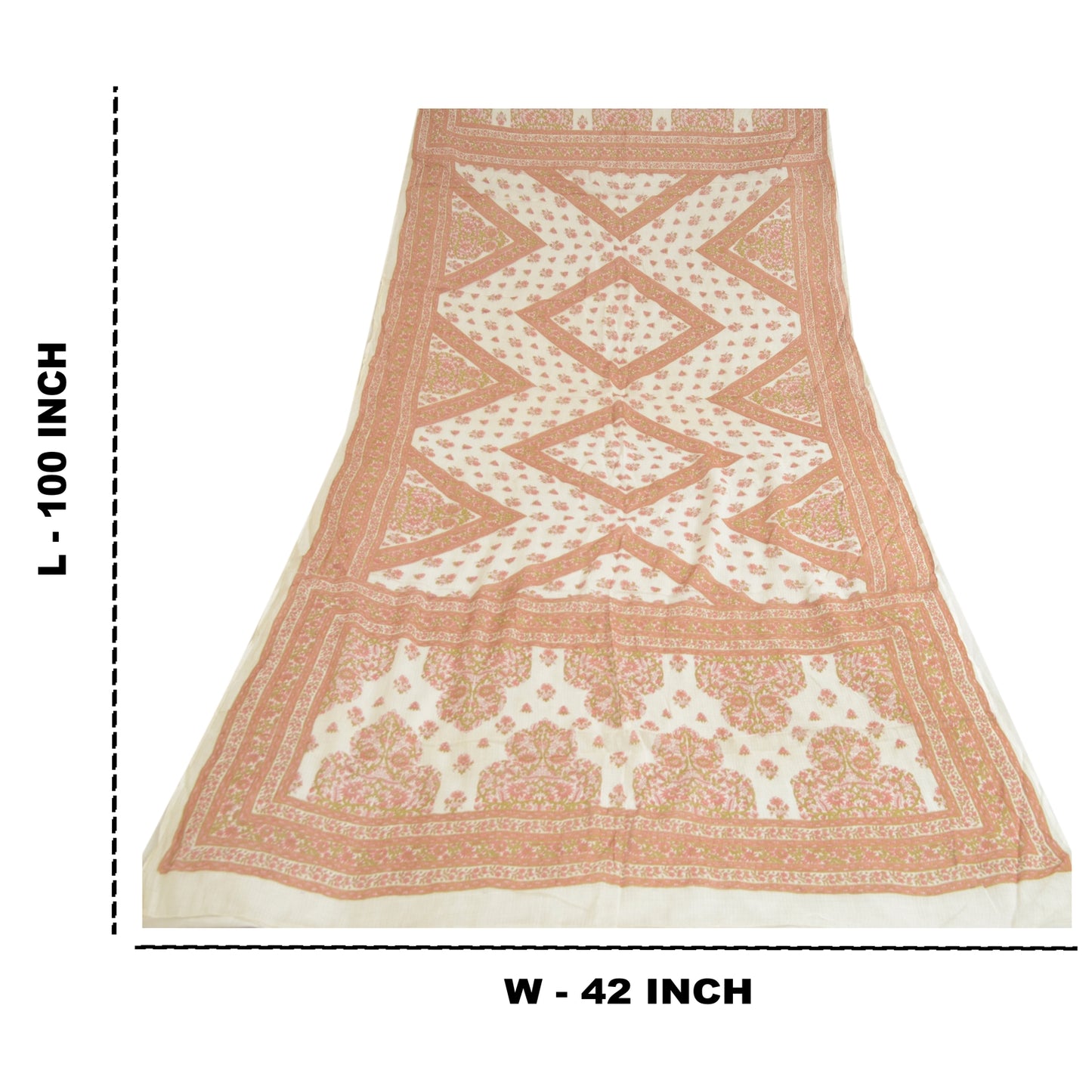 Sanskriti Vintage Dupatta Long Stole Pure Cotton Ivory Printed Woven Kota Doria