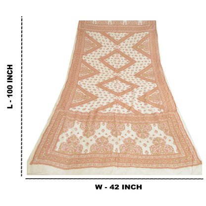Sanskriti Vintage Dupatta Long Stole Pure Cotton Ivory Printed Woven Kota Doria