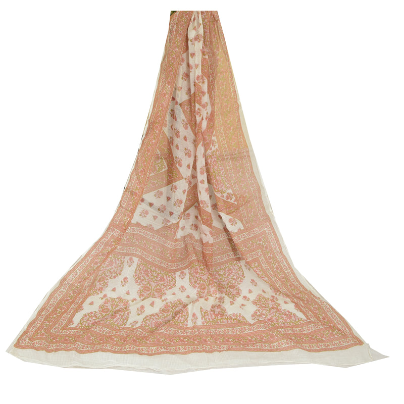 Sanskriti Vintage Dupatta Long Pure Cotton Ivory Printed Woven Kota Doria Rajasthan Of India upcycled Textile Scraps DIY Projects