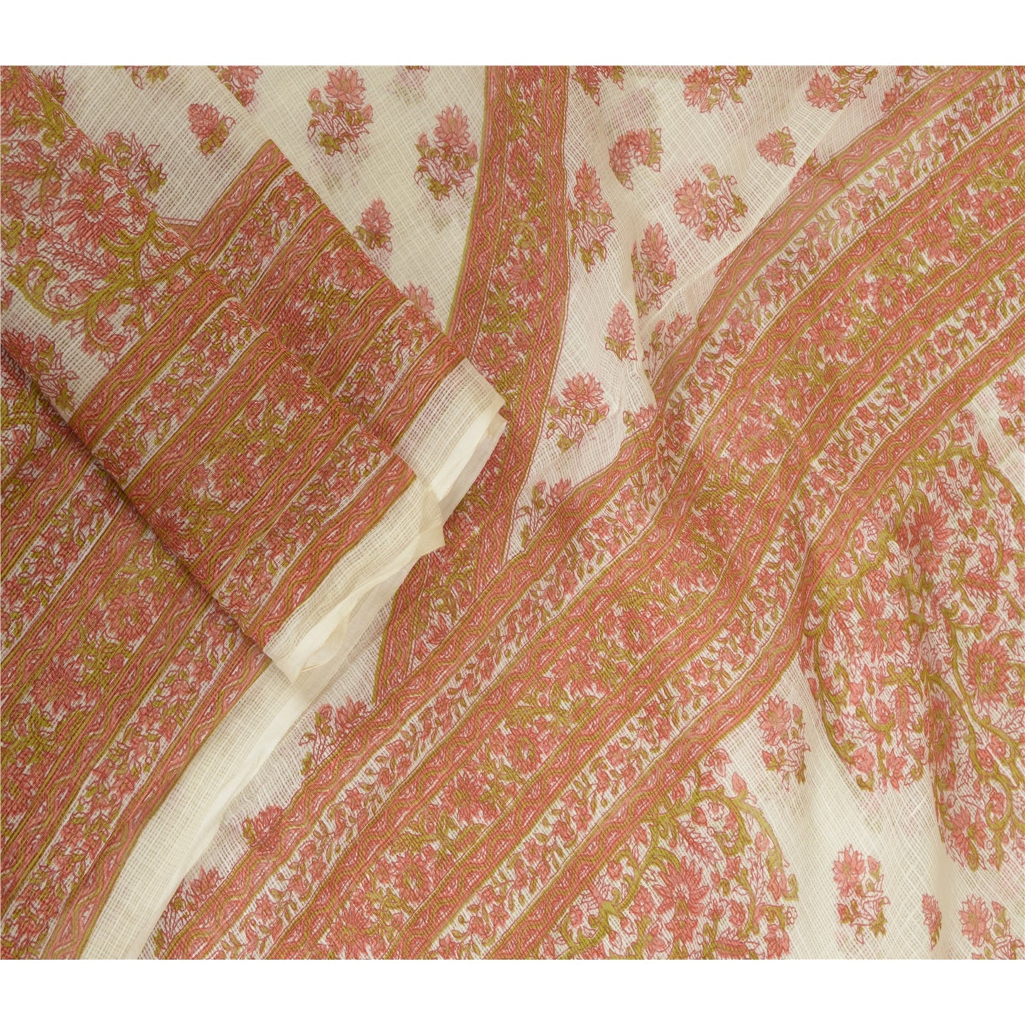 Sanskriti Vintage Dupatta Long Stole Pure Cotton Ivory Printed Woven Kota Doria