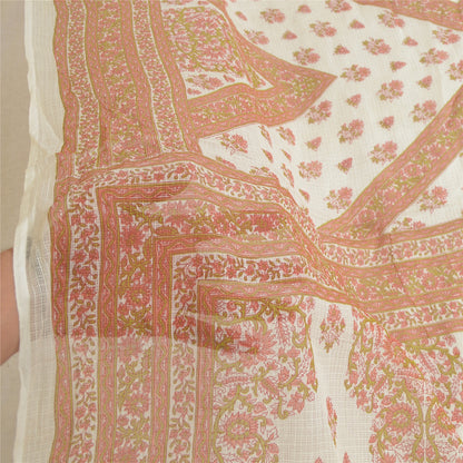 Sanskriti Vintage Dupatta Long Stole Pure Cotton Ivory Printed Woven Kota Doria