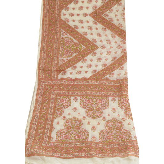 Sanskriti Vintage Dupatta Long Stole Pure Cotton Ivory Printed Woven Kota Doria