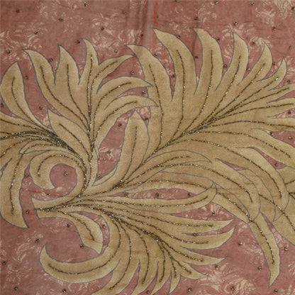 Sanskriti Vintage Long Brown Dupatta/Stole Pure Georgette Silk Hand Beaded Veil