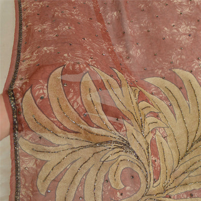 Sanskriti Vintage Long Brown Dupatta/Stole Pure Georgette Silk Hand Beaded Veil