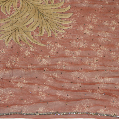 Sanskriti Vintage Long Brown Dupatta/Stole Pure Georgette Silk Hand Beaded Veil